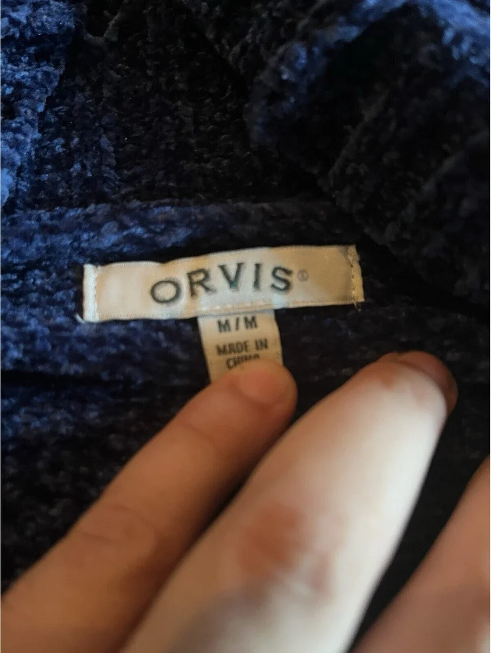 Orvis Chenille Sweater Med Navy Blue Crewneck Soft Knit (Fits M/L) Cozy Ribbed